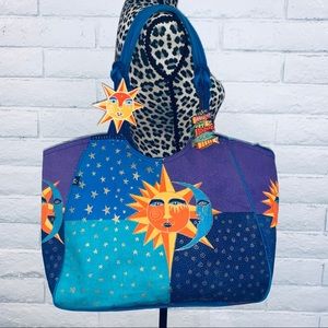 Laurel Burch Canvas Sun Moon Stars Canvas Tote